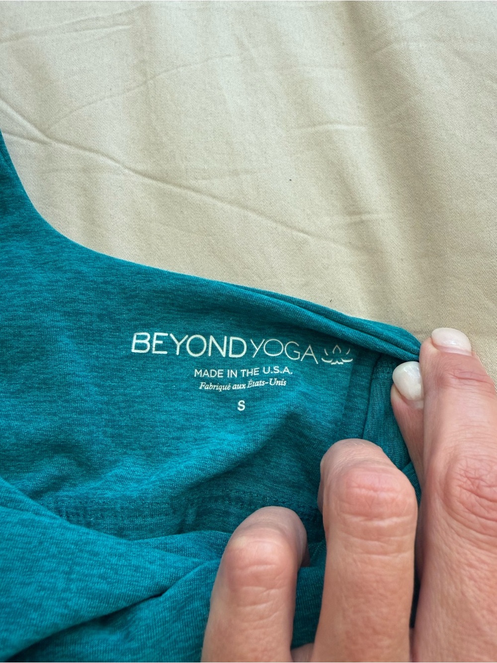 Beyond Yoga Teal High-Waist Bike Shorts and Top - Picture 3 of 3